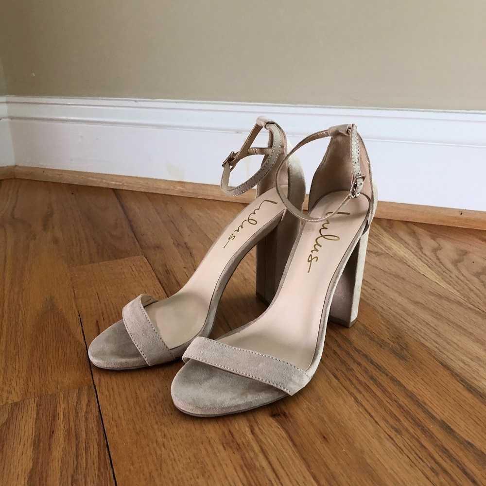 Lulus Nude Suede Ankle Strap Heels